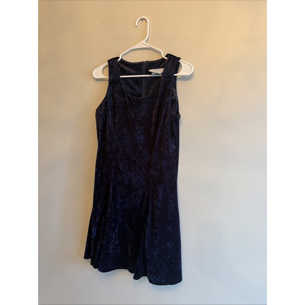 Vintage 90s Blue Velvet Midi Dress Y2K Bell Whimsigoth Skater Skirt 9 Sleeveless